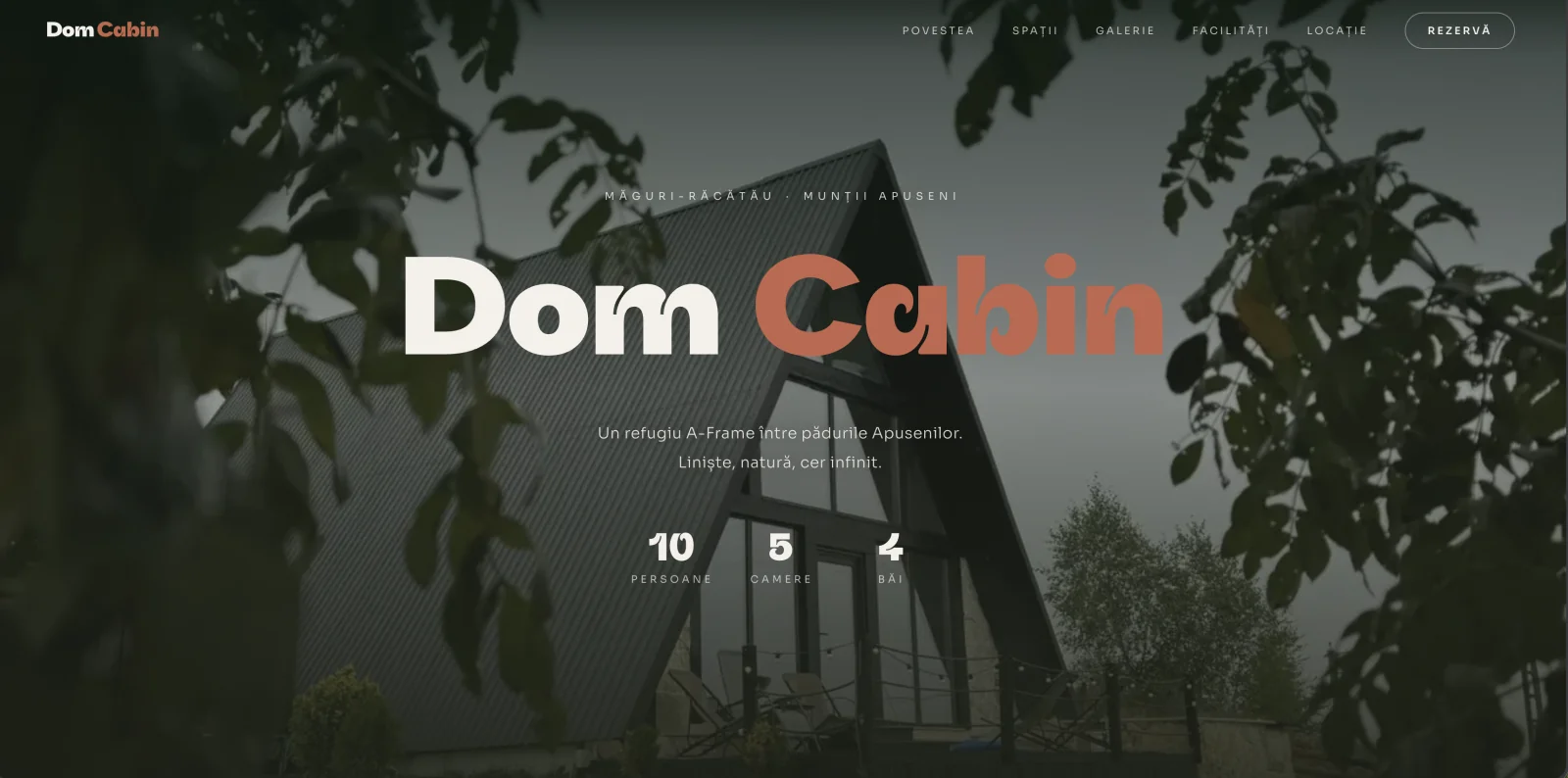 DOM Cabin — platformă rezervări cabană A-Frame, Munții Apuseni