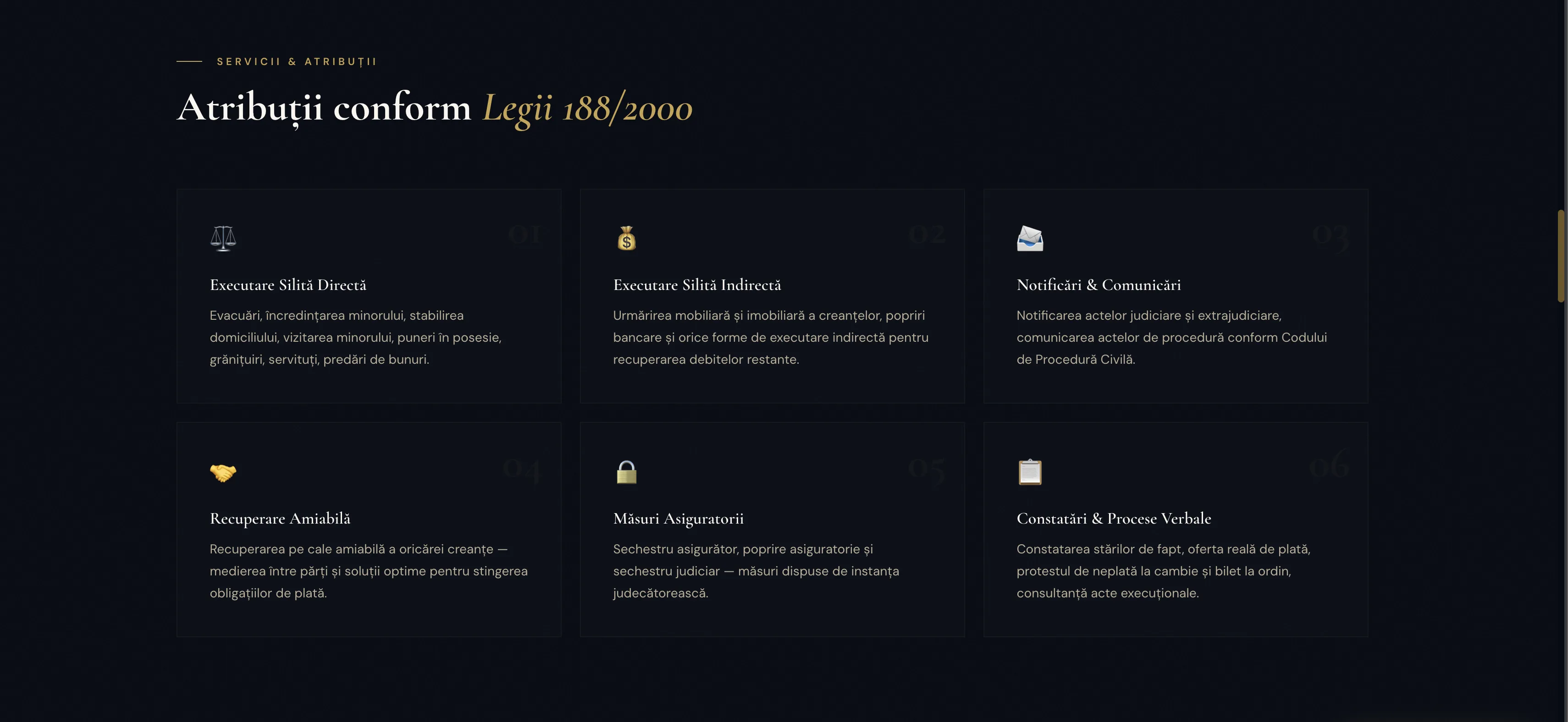 Secțiunea servicii — 6 atribuții conform Legii 188/2000