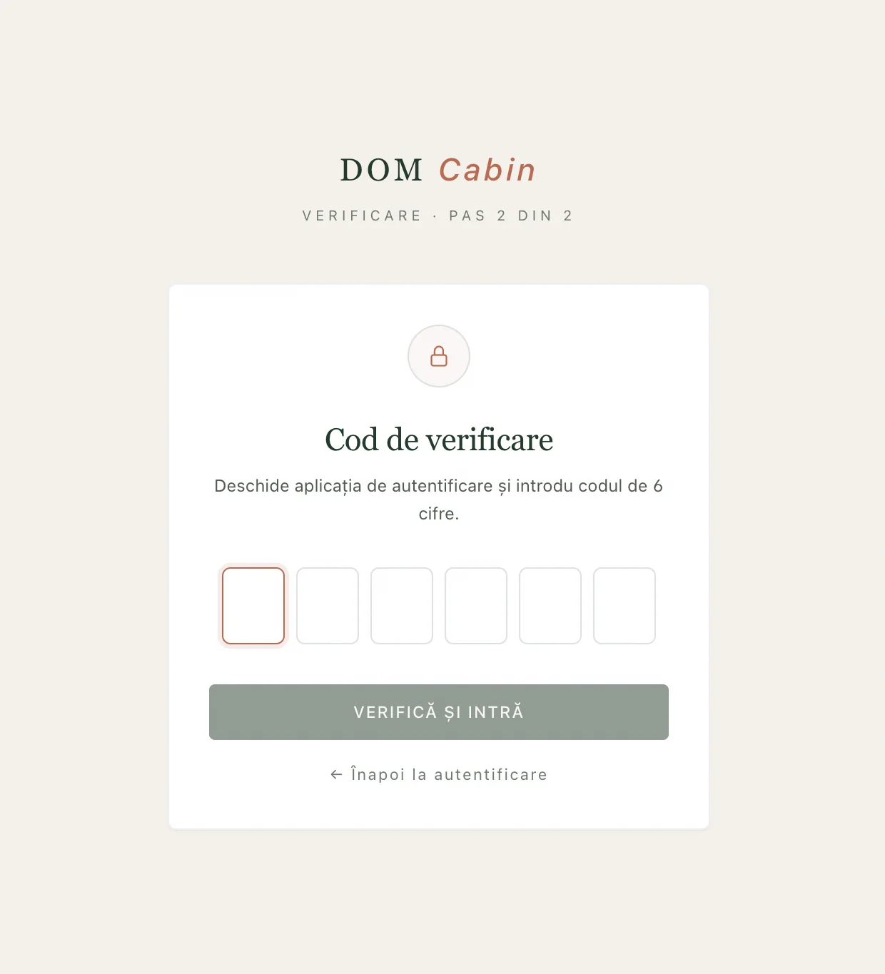 Ecran verificare 2FA