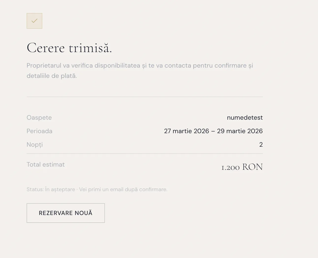 Cerere trimisă — rezumat rezervare Silva Cabin